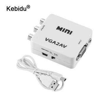  Kebidu HD Mini VGA AV RCA Audio Converter VGA2AV/CVBS Adapter z 3,5 mm na PC do telewizora HD Komputer do telewizora Konwerter VGA AV
