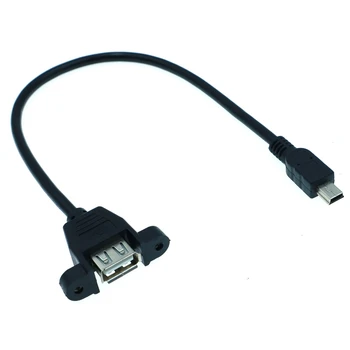  Mini USB Wtyk do USB 2,0 Kobieta Przedłużacz Z Uchwytem na Pasek Z Zamkiem Śrubowym Złącze Zasilacza Złącze do Komputera 30 cm