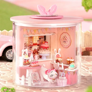  DIY Dom dla Lalek Z Miniaturową Meble Drewniany Domek dla Lalek Miniatury Zabawki dla Dzieci Na Urodziny Prezenty