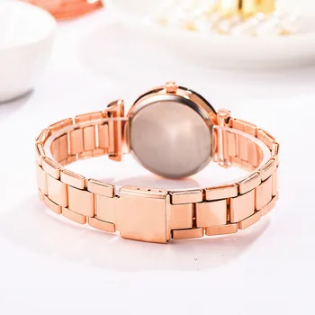  Modny Zegarek Damski Bransoletka Zestaw Różowe Złoto ze Stali Nierdzewnej Zegarek dla Kobiet Rzeźbione Liście Luksusowe Zegarki Kwarcowe Zegarki Reloj Mujer