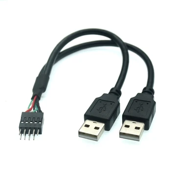  Podwójny USB Wtyk do Obudowy PC Wewnętrzny 9-pinowe złącze Dupont Adapter Y-Y Adaptador USB-kabel 20 cm 24AWG Kabel Zasilający
